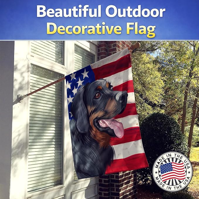 Caroline's Treasures CK6653CHF Polish Hunting Dog American Flag House Flag Large Porch Sleeve Pole Decorative Outside Yard Banner Artwork Wall Hanging, Polyester, House Size, Multicolor