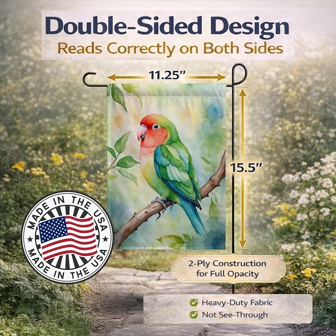 Caroline's Treasures Peachfaced Lovebird Garden Flag Mailbox Flag Decorative Yard Flag Banner Outside Patio Artwork Yard Flower Beds, Garden Size, Multicolor