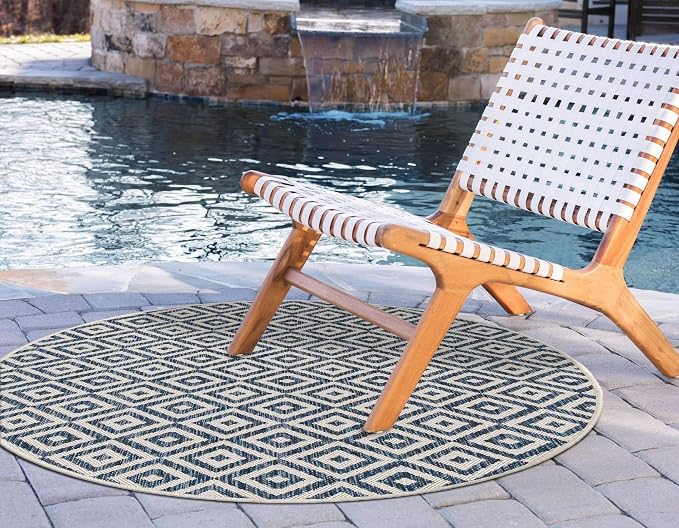 Unique Loom Jill Zarin Outdoor Collection Area Rug - Costa Rica (4' 1" Round, Blue/ Ivory)