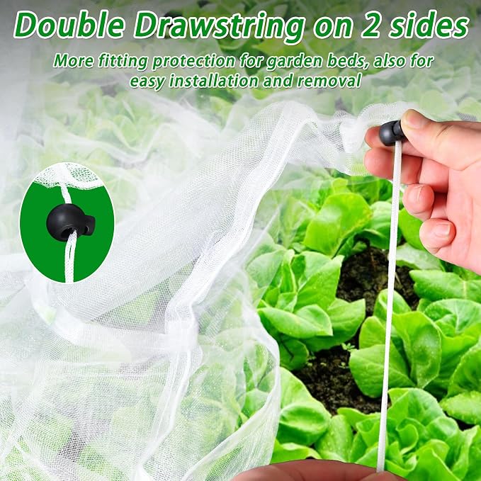 2 Pack Garden Netting for Raised Beds, 8x4 FT Mesh Plant Covers with Drawstring for Garden Protection, Raised Bed Bird Netting Pest Barrier Screen for Protecting Vegetables Fruits Flowers Crops
