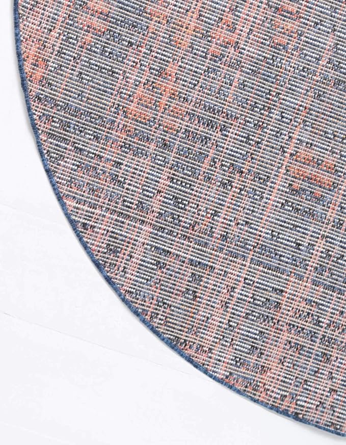 Unique Loom Morocco Collection Abstract Border, Diamond, Bohemian Area Rug (7' 0 x 7' 0 Round, Multi/Blue)