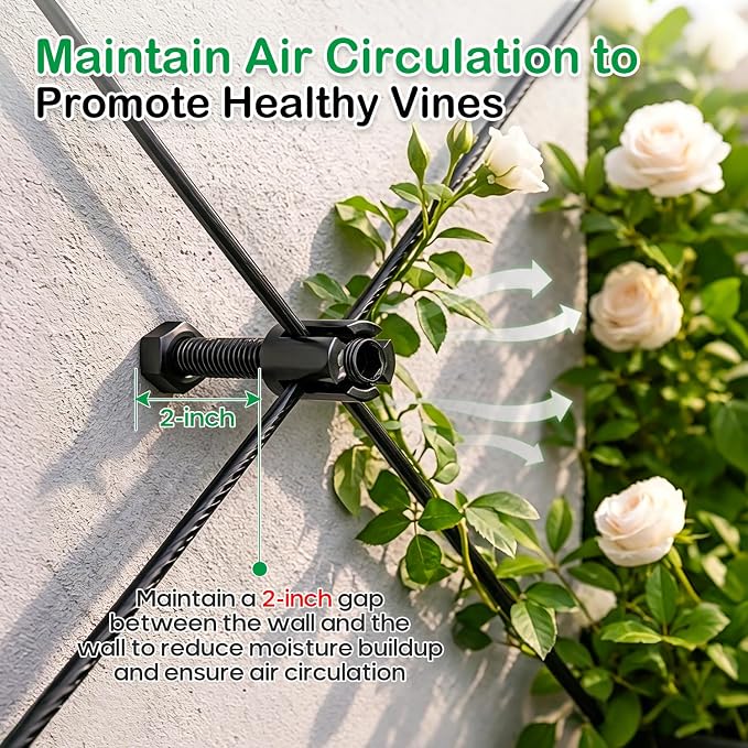 TooTaci Wire Trellis for Climbing Plants Outdoor, 36 Set Black Wall Wire Trellis Kit with 196ft 1/8 Vinyl Coated Cable, Modern Minimalist Support System for Wall, Fence, DIY Plant Training