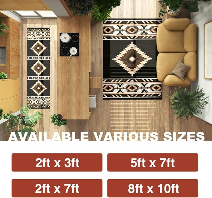 YHSF Southwestern Area Rug - Anti Static & Washable - Black, 5 ft x 7 ft | Soft Native American Tribal Floor Rugs for Living Room, Bedroom, Hallways, and More - Easy-to-Clean Home Decors