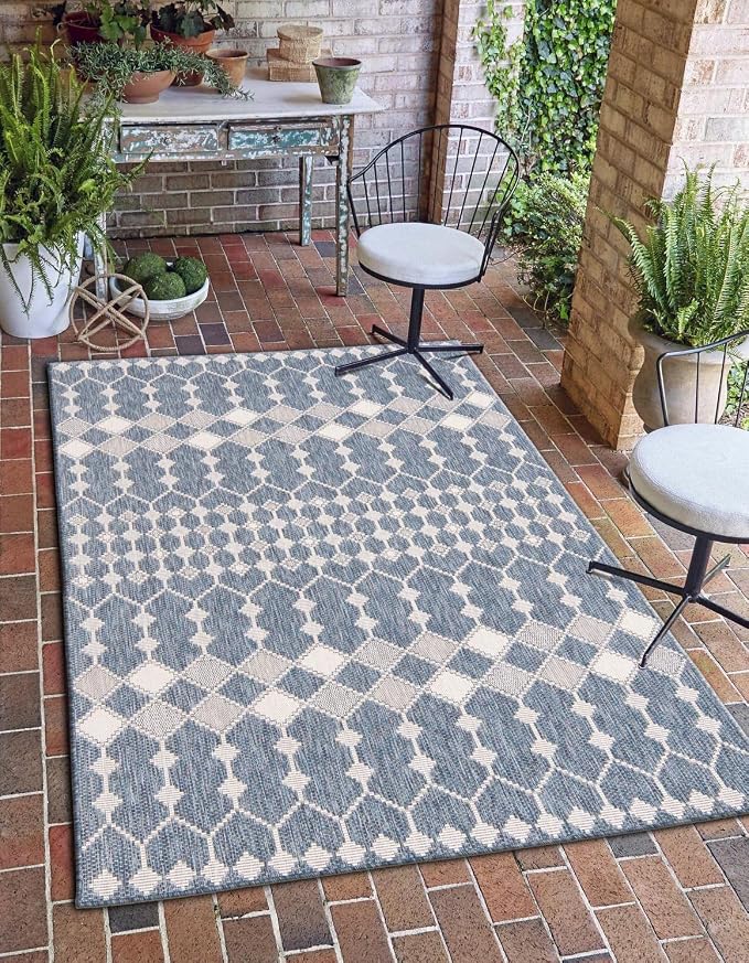 Unique Loom Outdoor Trellis Collection Area Rug - Traliccio (3' x 5' 3" Rectangle, Blue/ Ivory)