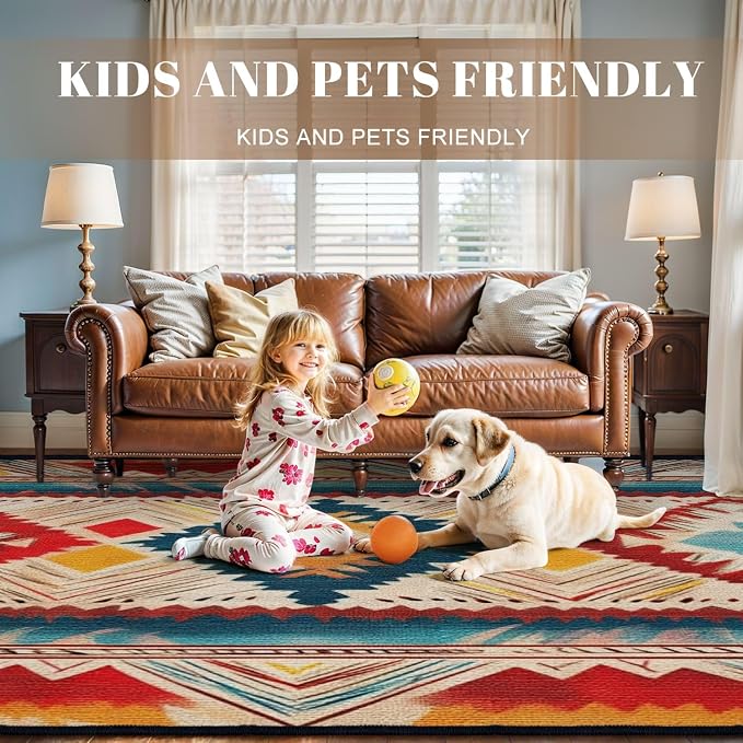 10x14 Area Rugs for Living Room Native American Indian Ornament Pattern Geometric Ethnic Textile Washable Large Area Rug for Bedroom Non Slip Outdoor Carpets Soft Mats Kitchen Home Office Decor