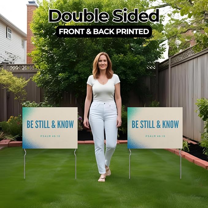 Be Still & Know - Psalm 46:10 Yard Sign by DC | 24"x18" Double Sided Church Garden Sign with 13” Metal Stakes | Outdoor Signs Waterproof for Lawn, Patio, Sidewalk & House | Set of 3 | Made in USA