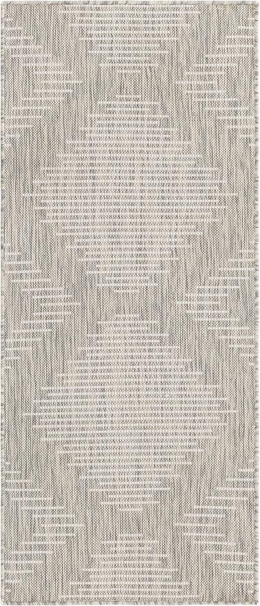 Unique Loom Outdoor Modern Collection Area Rug - Tambor (2' x 5' 1" Runner, Gray/ Ivory)