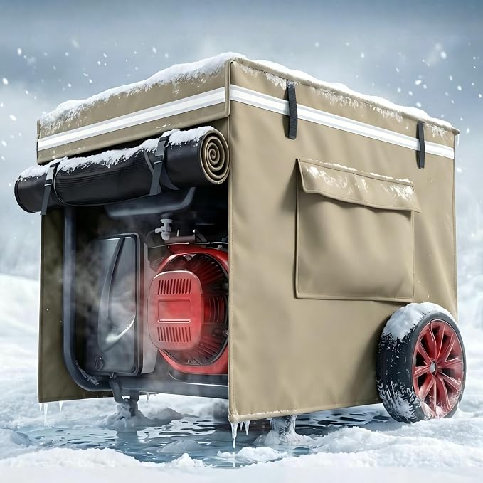 2025 Upgrade, Generator Covers While Running, 900D+210D Double Layer Production, Heavy Duty Dustproof and Waterproof Generator Covers, for 5000W-10000W Frame Generators, khaki, with Storage Bag