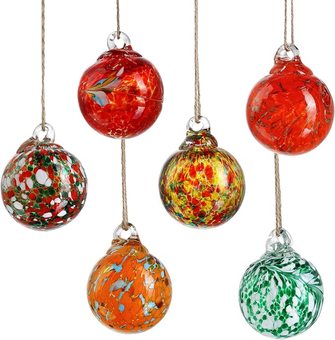 6 Pack Hand Blown Glass Balls Ornaments Hanging Witches Ball Gazing Ball
