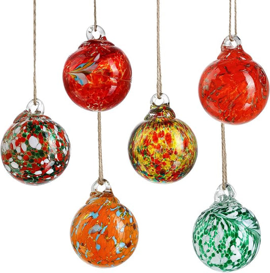 6 Pack Hand Blown Glass Balls Ornaments Hanging Witches Ball Gazing Ball