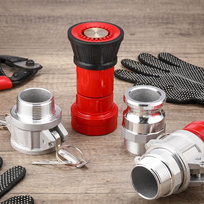 MorningRo 2 Fire Hose Nozzles Npsh/Npt Heavy-duty Industrial hose jet nozzle Thermoplastic Equipment Spray Fog with Aluminum Female and Male Aluminum Camlock Fitting for garden pool (1.5 Inches)