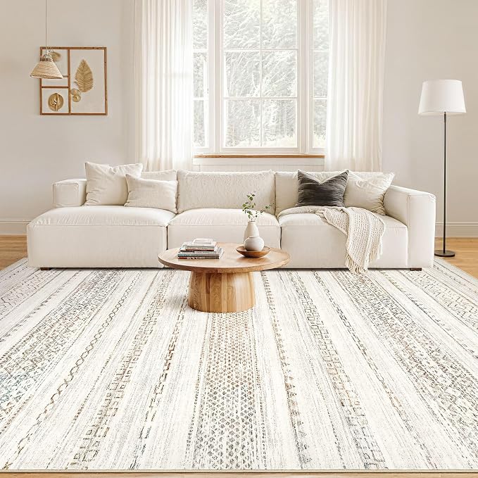 Nakagishi 10x14 Area Rugs Living Room: Washable Boho Large Neutral Modern Soft Stain Resistant Farmhouse Indoor Floor Rug Non-Slip Carpet for Bedroom Nursery Kids Playroom Office Dining Room- Colorful