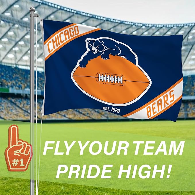 NFL Chicago Bears Vintage Logo 3' x 5' Outdoor Durable Flag with Grommets, Outdoor Banner for Garden Patio Decoration, Indoor Wall Decor Flag for Room, Works with Flag Poles for Outside House