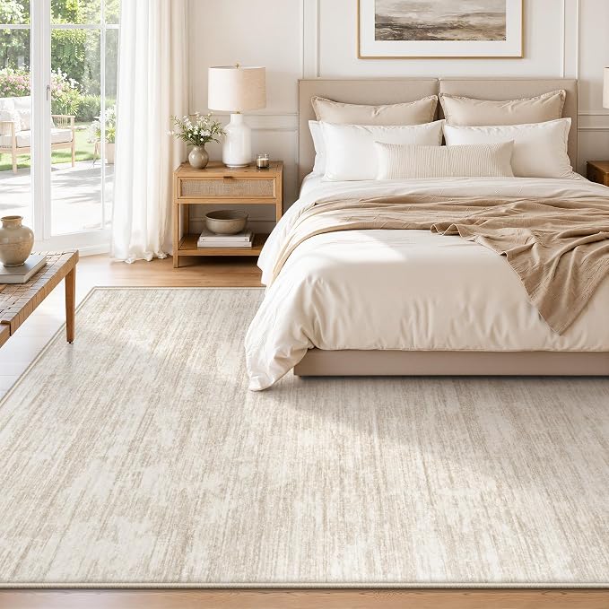 5x7 Area Rugs Living Room Rug: Washable Modern Abstract Rugs Neutral Non Slip Rug Soft Low Pile Indoor Bedroom Carpet for Nursery Office Dining Room Kids Room (Beige, 5'x7')