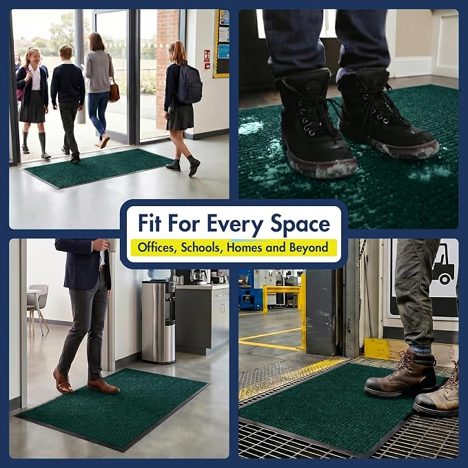 Notrax 109 Industrial Door Mat, 2' x 3' Small Entrance Mat, Heavy Duty Commercial Rugs for Entryway, Welcome Lobbies, Garage, and Mudroom, Made in the USA, Hunter Green, Brush Step 109S0023GN