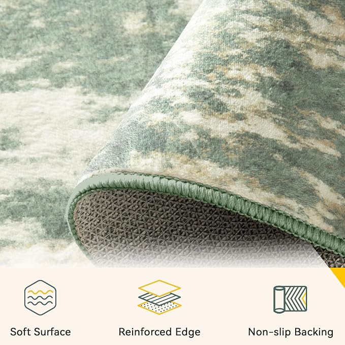 RELEANY Washable 3'x5' Abstract Area Rug for Living Room Light Green | Carpet for Bedroom, Kitchen, Office, Hallway and Entryway, Printed Pattern, Non‑Slip, Soft, Stain‑Resistant, Easy to Clean