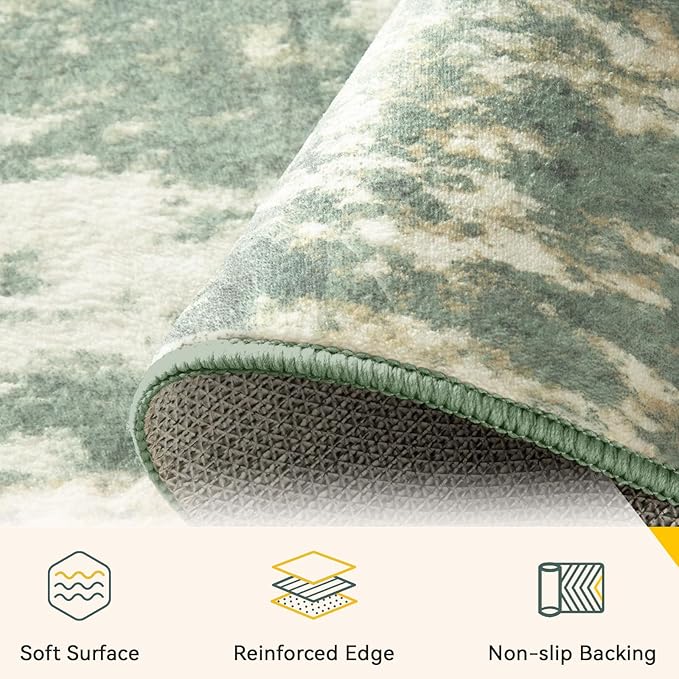 RELEANY Washable 8'x10' Abstract Area Rug for Living Room Light Green | Carpet for Bedroom, Kitchen, Office, Hallway and Entryway, Printed Pattern, Non‑Slip, Soft, Stain‑Resistant, Easy to Clean