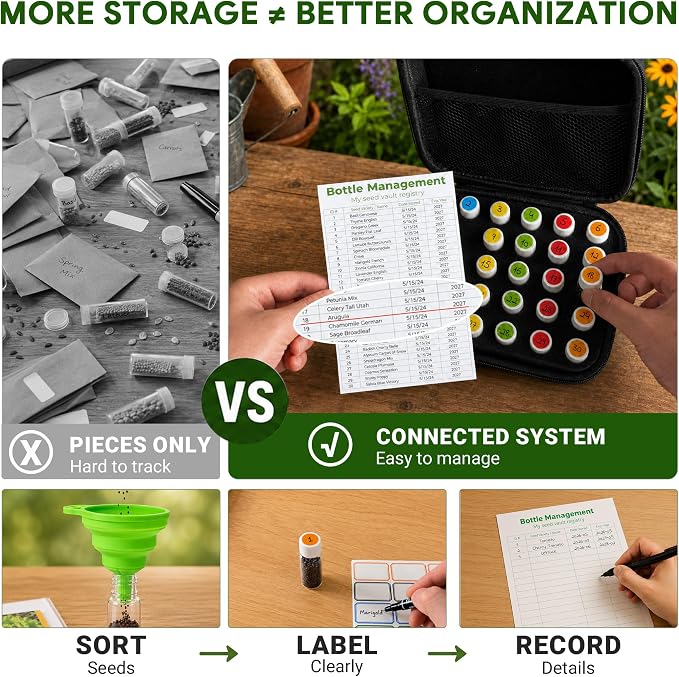 30 Slot Seed Storage Organizer with Seed Binder,For Graden Seeds Storage | Seeds Storage Box with 10-Pockets Seeds Binders, Labels, Registry Card, 20 Seed Envelopes