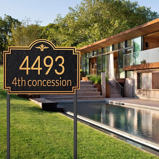 Customizable Address Sign - LAWN MOUNTED Plaque Outdoor House Number Ideal for Home and Garden Décor Style 2