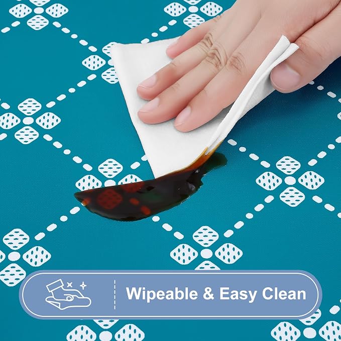 misaya 2 Pack Rectangle Vinyl Table Cloth, Elastic Fitted Tablecloth with Flannel Backing, Waterproof Plastic Table Cover Fits 6 Foot Folding Tables for Picnic, Camping and Outdoor (Teal, 30" x 72")