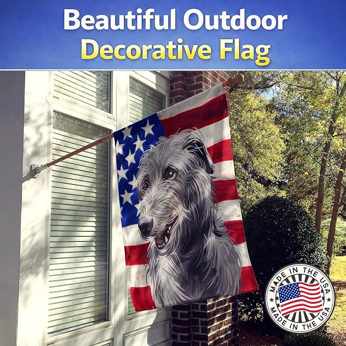 Caroline's Treasures CK6695CHF Scottish Deerhound Dog American Flag House Flag Large Porch Sleeve Pole Decorative Outside Yard Banner Artwork Wall Hanging, Polyester, House Size, Multicolor