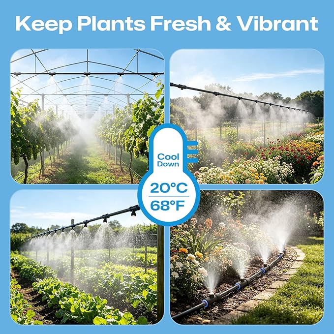 Misters for Outside Patio 100FT, Pre-Assembled WaterMisting Cooling System with 30 Brass Nozzles & 3/4" Adapter, Outdoor Mister Kit for Backyard, Garden, Greenhouse, Chicken Coop, Dog House