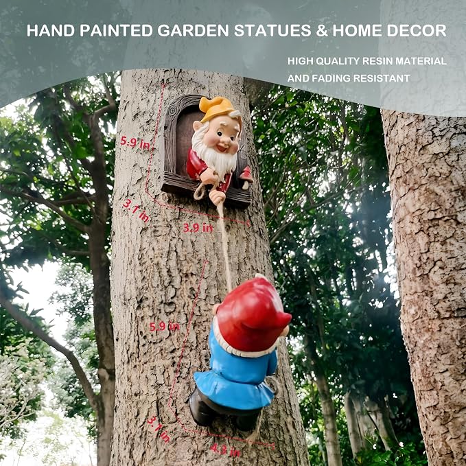 Elenon Climbing Gnomes Tree Faces Decor, Adorable Gnome Tree Hugger Fairy Garden Statue, Funny Peeker Sculpture Outdoor Yard Patio Art (2 Pack)