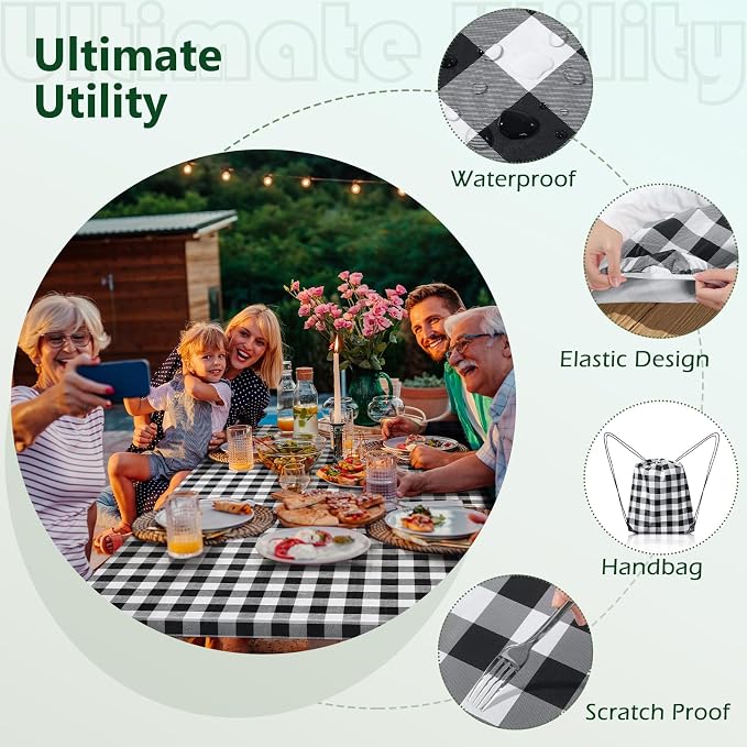 Picnic Table Cover with Bench Covers and Bag, Camping Essentials Camping Table Cover with Elastic Edges, Fitted Rectangle Tables and Seats, 72x30 Inches 3 Pcs Set (Black)