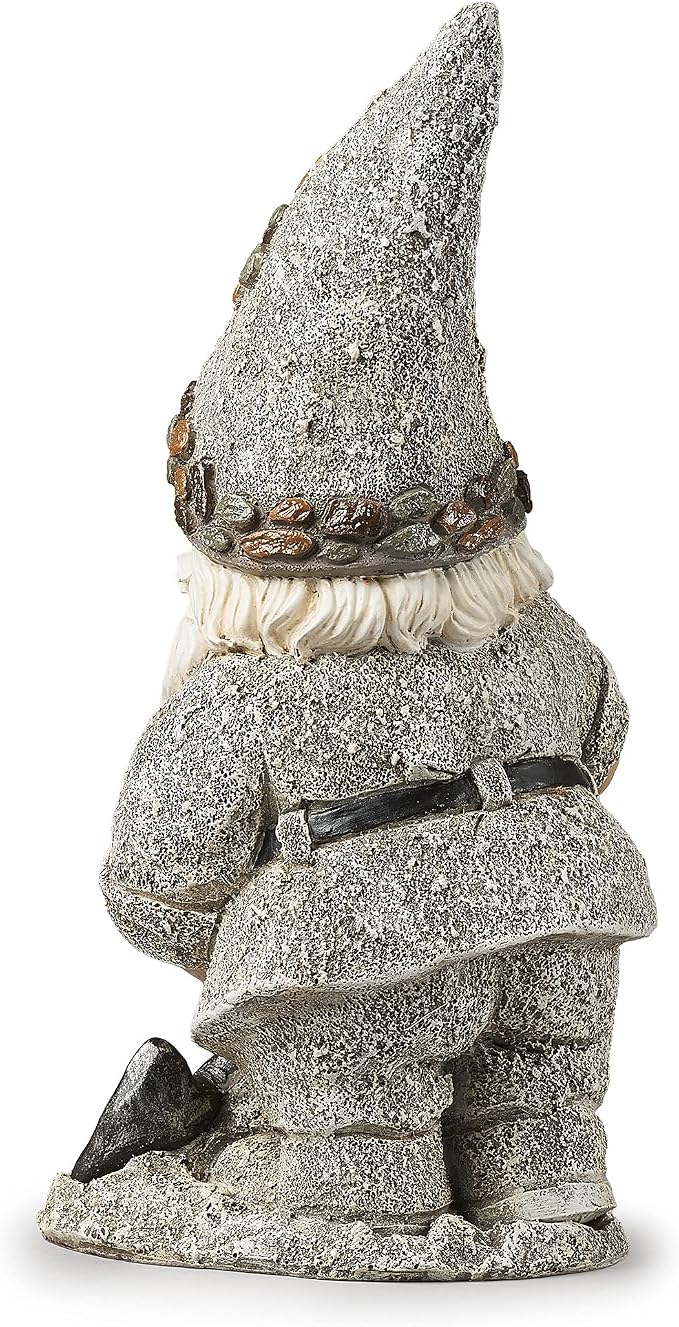 Roman Garden - Pebble Gnome with Shovel Statue, 13.25" H, Pudgy Pals Collection, Resin and Dolomite, Decorative, Garden Gift, Home Outdoor Decor, Durable, Long Lasting