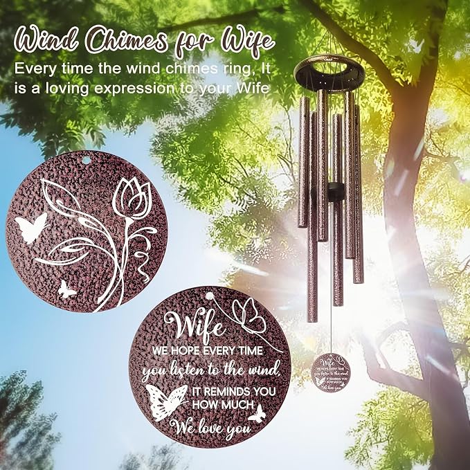 Anniversary Wind Chimes Gifts for Men Women, Happy Anniversary Decorations, 25" Wind Chimes Romantic Gift for Couple, Parents, Wife, Husband, Friends (Wife)