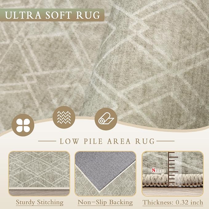 Area Rugs 9x12 Living Room Rug: Washable Geometric Moroccan Neutral Rugs Boho Modern Non Slip Area Rug Large Soft Indoor Floor Low Pile Carpet for Bedroom Dining Room Home Office (Brown, 9'x12')