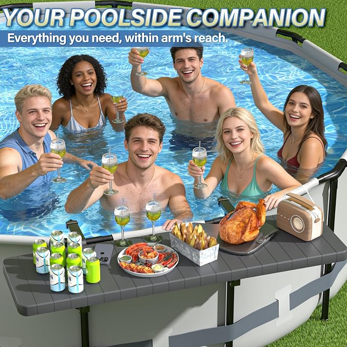 BoYata Pool Bar, Above Ground Pool Accessories, for Frame Swimming Pools | 49.4×9.6" Large Poolside Bar, Holds 110 Lbs, Stable Pool Accessories for Above Pools, Fits ≤4.4” Rails, For Round & Oval Pool