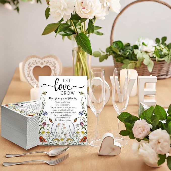 Fullhawl 50 Packs Wedding Favors for Guests Let Love Grow Seed Packet Kraft Bags Wildflower Seed Envelopes Resealable Blank Empty Organizer Storage Bag for Wedding Party Bridal Shower Gift