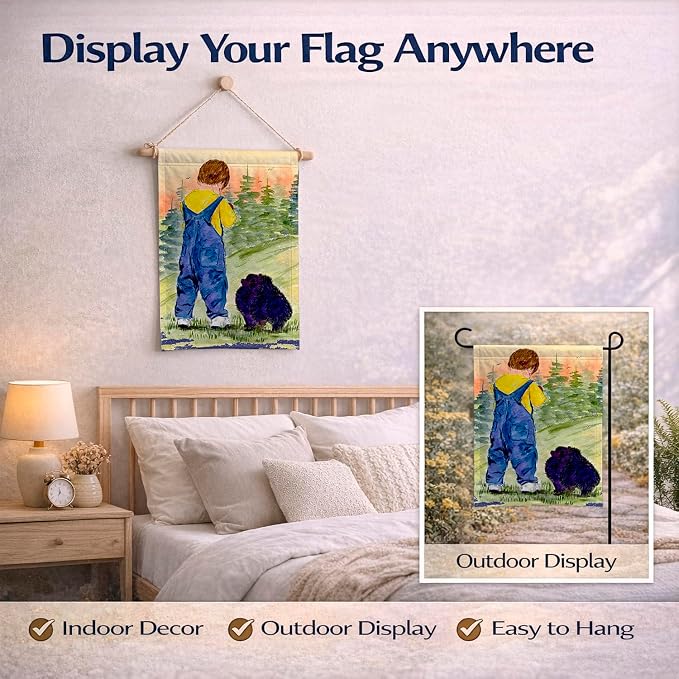 Caroline's Treasures SS8544GF Little Boy with his Pomeranian Garden Flag Mailbox Flag Decorative Yard Flag Banner Outside Patio Artwork Yard Flower Beds, Garden Size, Multicolor