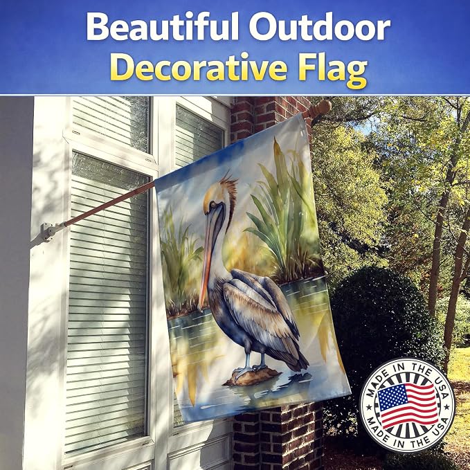 Caroline's Treasures Louisiana Brown Pelican House Flag Large Porch Sleeve Pole Decorative Outside Yard Banner Artwork Wall Hanging, Polyester, House Size, Multicolor