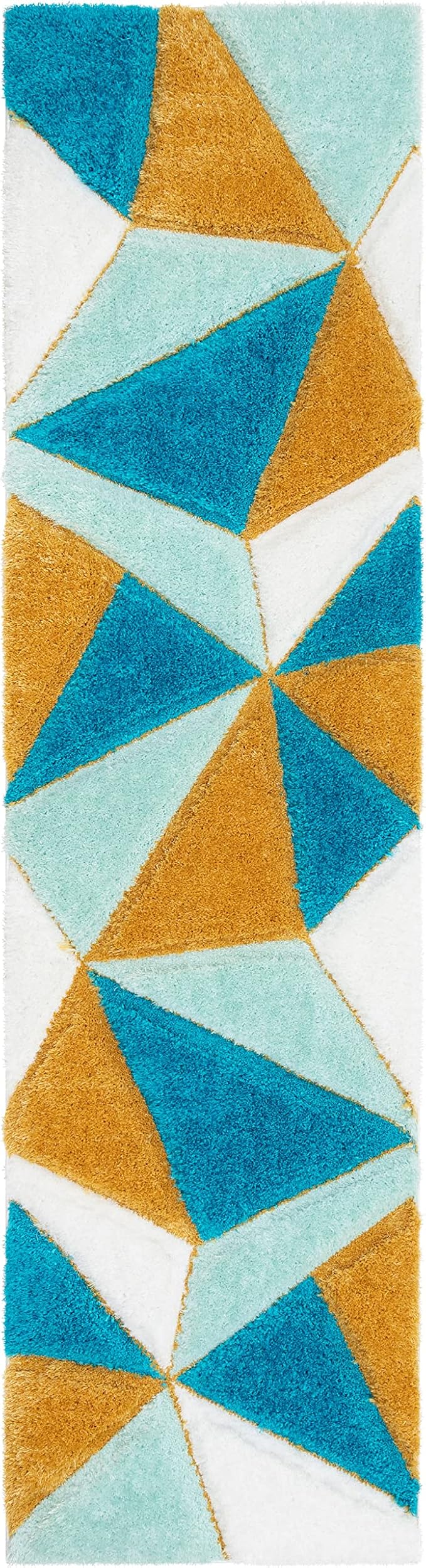 Well Woven Walker Blue Triangle Boxes Thick Soft Plush 3D Textured Shag (2'7" x 9'10") Runner