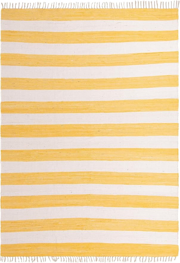 Unique Loom Chindi Rag Collection Area Rug - Striped (10' x 14' 1" Rectangle, Yellow and Ivory)
