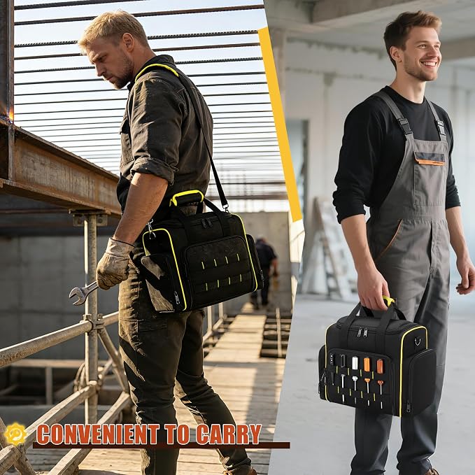 Marscamd Tool Bag with 3 Removable Cases, 2 Layers Tool Tote for Hand Tools, Black with Yellow Binding