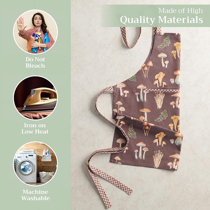 Maison d' Hermine Aprons for women with Pocket 100% Cotton (27.50"x31.50") | Adjustable Neck Strap & long ties Apron Men Chef Wedding Cooking Gardening Server Maid