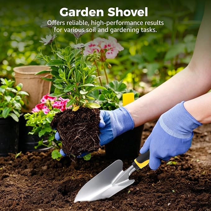 12 Pcs Stainless Steel Gardening Trowel Set, Heavy Duty Metal Trowel Garden Tool Small Shovels for Digging with Non-Slip Handle for Lawn Yard Farm Home Shop Planting