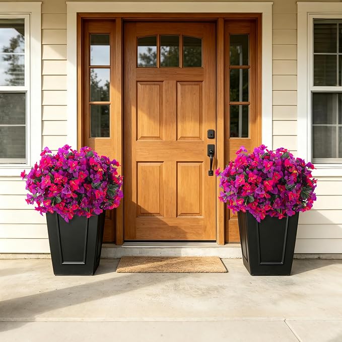 INXUGAO Artificial Flowers Faux Plants for Outdoors Spring Summer Decor, 6 Bundles Fake Bougainvillea Silk Flowers UV Resistant Realistic for Outside Planter Porch Patio Garden Home (Purple Fuchsia)