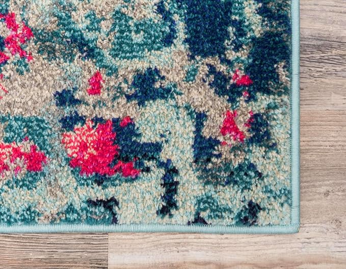 Unique Loom Jardin Collection Colorful, Vibrant, Abstract, Modern Area Rug (2' 7 x 10' 0 Runner, Blue/ Pink)