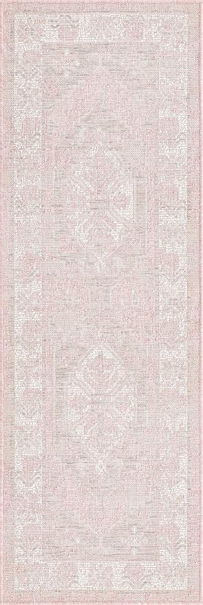 Unique Loom Outdoor Traditional Collection Area Rug - Valeria (2' x 6' 1" Runner, Pink/ Ivory)
