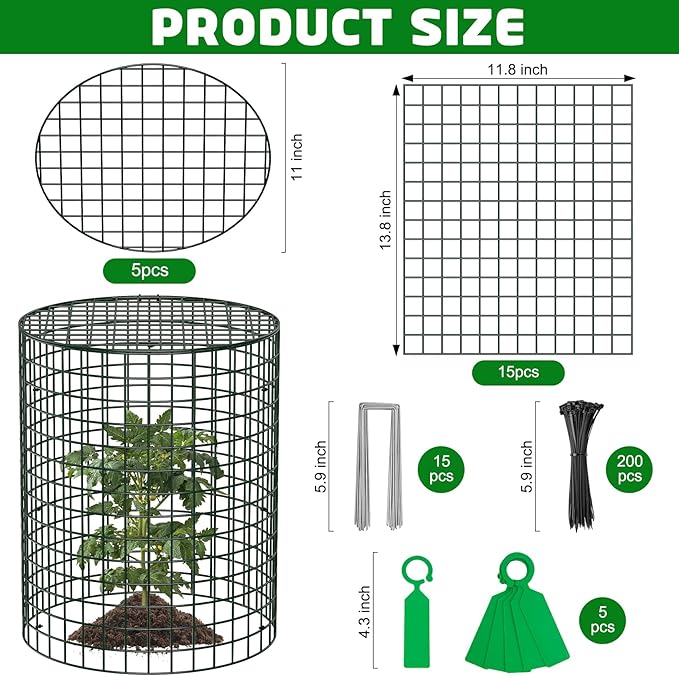 Unves 5 Set Garden Plant Protectors from Animals -12" x 14" Metal Plant Cages for Outdoor Plants, Wire Mesh Plant Covers Keep Animals Away from Your Garden's Flower Vegetable