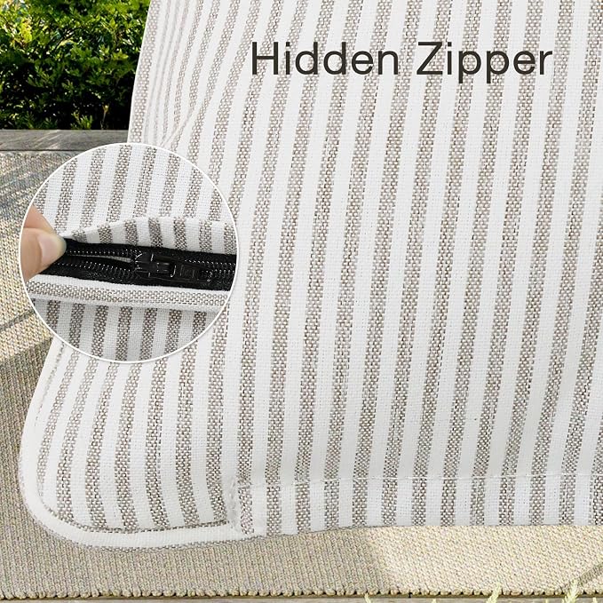 Unimatta Decorative Outdoor Water Repellent Throw Pillows with Inserts, Set of 4, 20" x12" Pillows for Patio, Backyard, Bed, Couch, and Patio Furniture, Tan Stripe