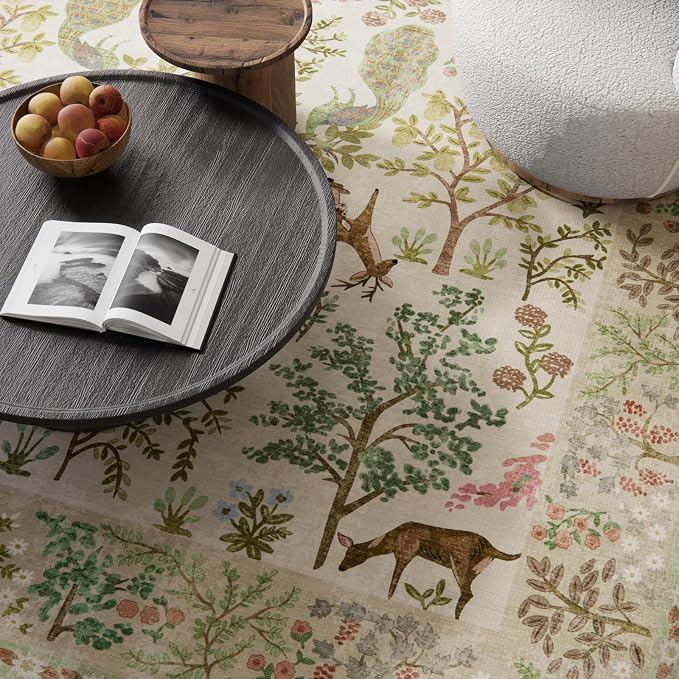 5x7 Area Rugs for Living Room: Washable Rug Vintage Area Rug Stain Resistant Non Slip Low Pile Lightweight Soft Carpets Rugs for Bedroom Dining Room Kitchen Nursery Kids Room Farmhouse Indoor