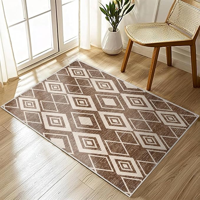 2x3 Moroccan Rug for Bathroom Entryway Western Boho Terracotta Modern Farmhouse Area Rug Machine Washable Non-Slip Small Mat Tribal Series Carpet for Bedroom Kitchen