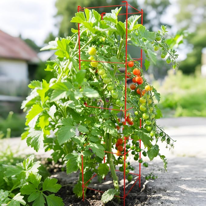 Thealyn Tomato Cages 6 Packs 57 Inches (H) Plant Stand with 164 Feet Twist Ties, Heavy Duty Garden Plants Support for Tomatoes, Cucumber, and Other Climbing Plants (Red)