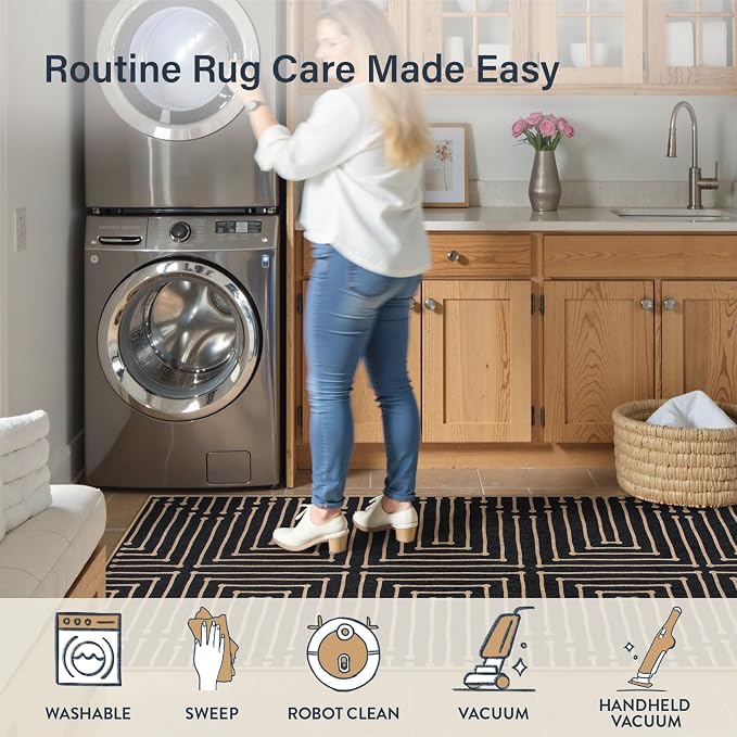 Lahome 3x5 Easy Jute Rugs for Entryway, Black and White Outdoor Rug | Modern Maze Lines Indoor Outdoor Patio Rug, Non Slip Stain Resistant Front Door Carpet for Porch Balcony