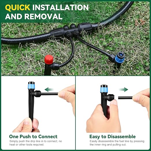 Drip Irrigation System for Garden, 2026-Upgraded Quick Connect Garden Watering Kit All-in-One with 1/2 inch 1/4 inch Irrigation Tubing for Garden, Lawn, Greenhouse, Raised Beds (91FT)